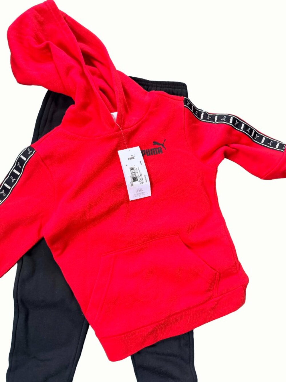 NWT PUMA Kids Size 6 Red Hoodie & Black Jogger 2 Piece Fleece Set $46 Retail - Picture 1 of 9